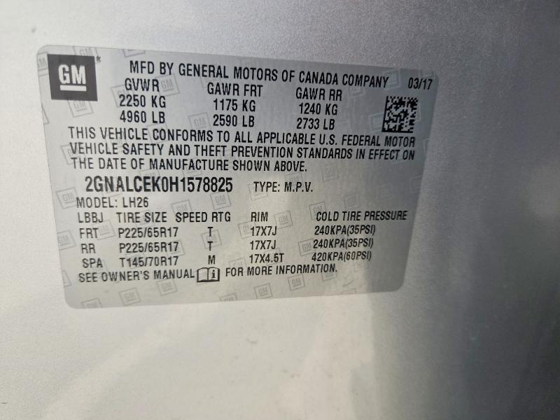 Продаж на аукціоні авто 2017 Chevrolet Equinox, vin: 2GNALCEK0H1578825, номер лоту: 61248946