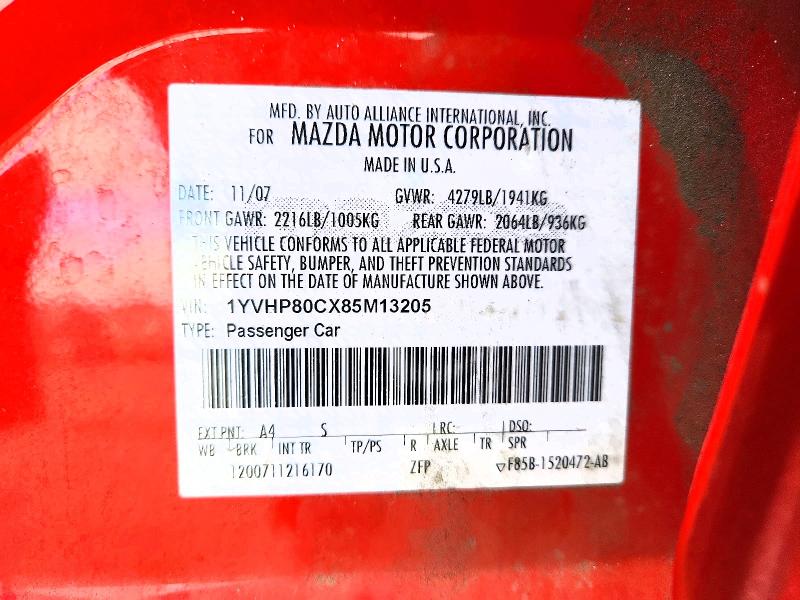 Aukcja sprzedaży 2008 Mazda 6, vin: 1YVHP80CX85M13205, numer aukcji: 63041656