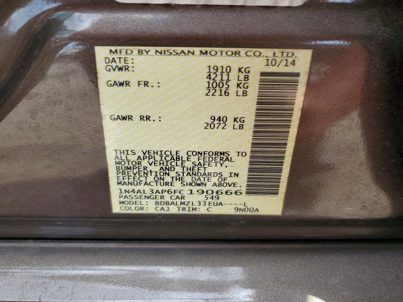 Продаж на аукціоні авто 2015 Nissan Altima, vin: 1N4AL3AP6FC190666, номер лоту: 60130846