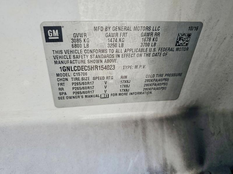 58948146 :رقم المزاد ، 1GNLCDEC5HR154023 vin ، 2017 Chevrolet Tahoe مزاد بيع