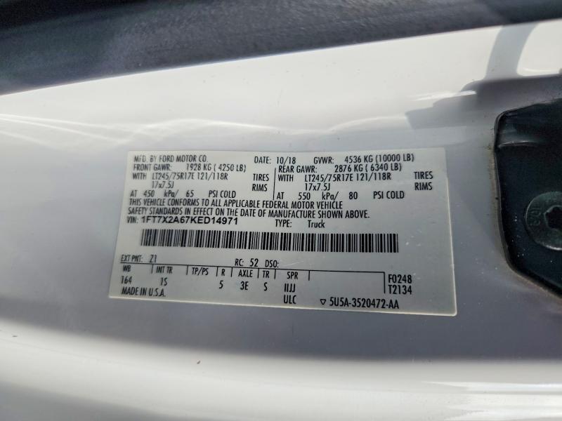 2019 Ford F250 მანქანა იყიდება აუქციონზე, vin: 1FT7X2A67KED14971, აუქციონის ნომერი: 62850986