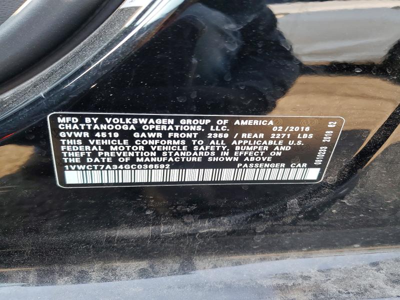 58589146 :رقم المزاد ، 1VWCT7A34GC036592 vin ، 2016 Volkswagen Passat مزاد بيع