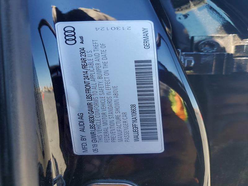 Aukcja sprzedaży 2019 Audi A3, vin: WAUJEGFF1KA106638, numer aukcji: 62654316