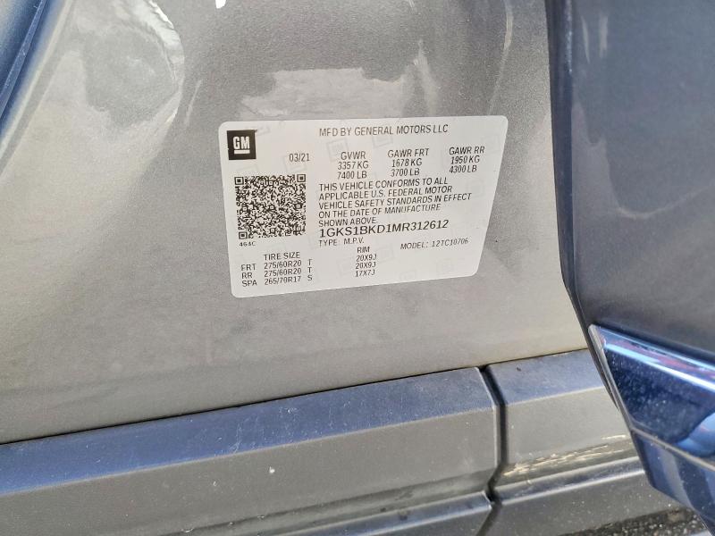 2021 Gmc Yukon მანქანა იყიდება აუქციონზე, vin: 1GKS1BKD1MR312612, აუქციონის ნომერი: 60165396