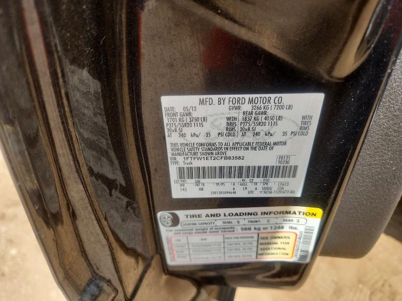 61901776 :رقم المزاد ، 1FTFW1ET2CFB83582 vin ، 2012 Ford F150 مزاد بيع