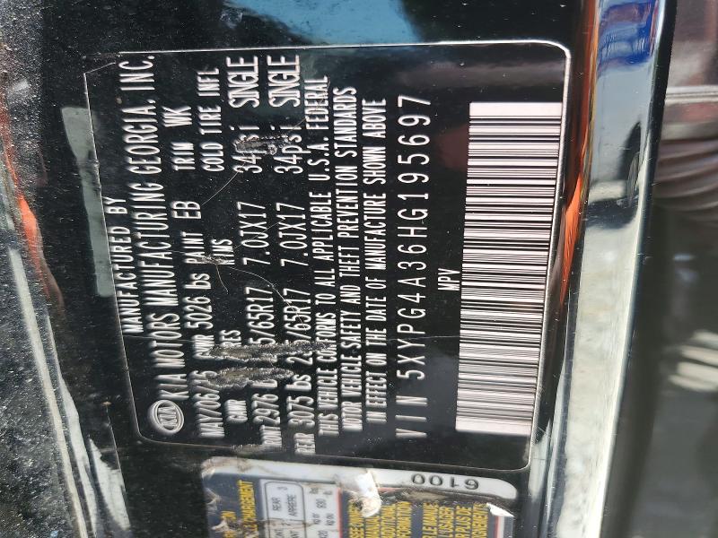 60794756 :رقم المزاد ، 5XYPG4A36HG195697 vin ، 2017 Kia Sorento مزاد بيع