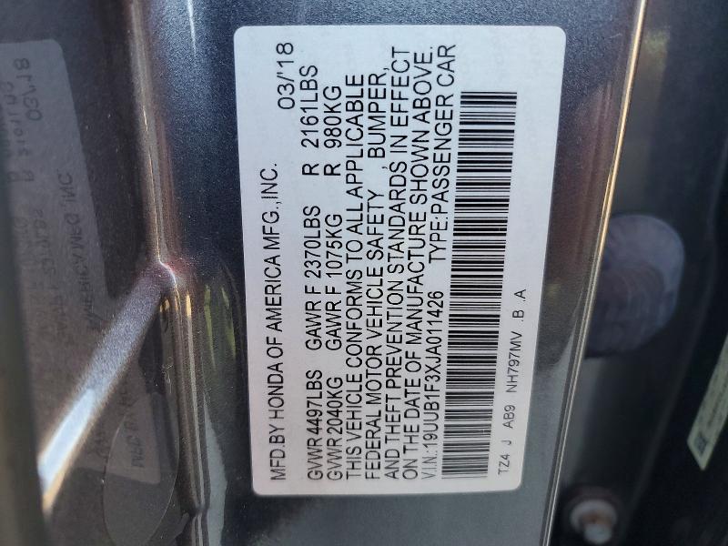 2018 Acura Tlx მანქანა იყიდება აუქციონზე, vin: 19UUB1F3XJA011426, აუქციონის ნომერი: 60960966