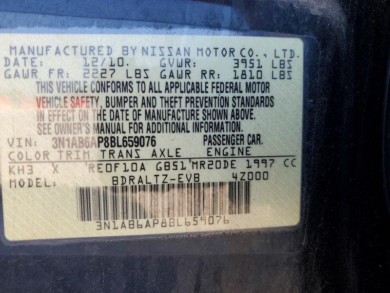 Aukcja sprzedaży 2011 Nissan Sentra, vin: 3N1AB6AP8BL659076, numer aukcji: 63335696