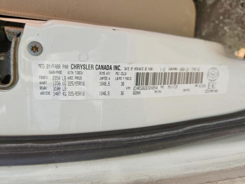 2012 Dodge Grand Caravan მანქანა იყიდება აუქციონზე, vin: 2C4RDGBG9CR248546, აუქციონის ნომერი: 62976306
