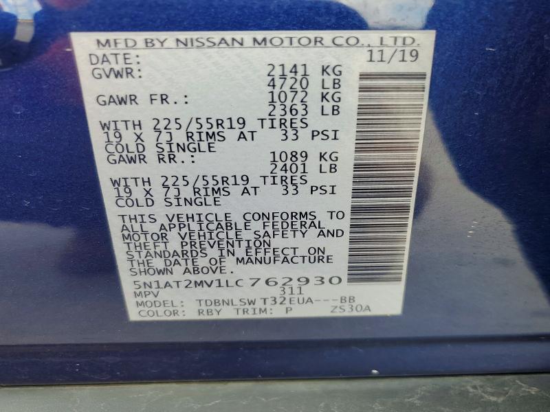 2020 Nissan Rogue მანქანა იყიდება აუქციონზე, vin: 5N1AT2MV1LC762930, აუქციონის ნომერი: 61896146