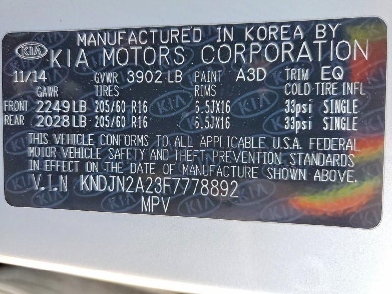 2015 Kia Soul მანქანა იყიდება აუქციონზე, vin: KNDJN2A23F7778892, აუქციონის ნომერი: 62885176