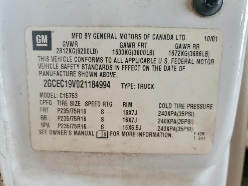 Продаж на аукціоні авто 2002 Chevrolet Silverado, vin: 2GCEC19V021184994, номер лоту: 61472806