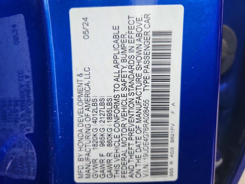 62445656 :رقم المزاد ، 19UDE4G76RA028455 vin ، 2024 Acura Integra مزاد بيع