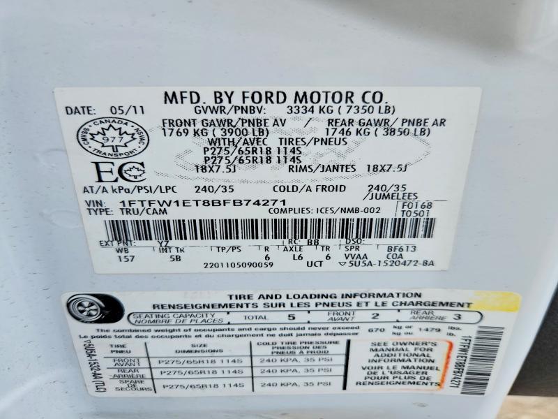 Продаж на аукціоні авто 2011 Ford F150, vin: 1FTFW1ET8BFB74271, номер лоту: 59837046