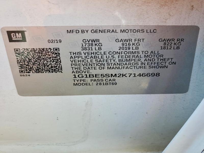 59697696 :رقم المزاد ، 1G1BE5SM2K7146698 vin ، 2019 Chevrolet Cruze مزاد بيع