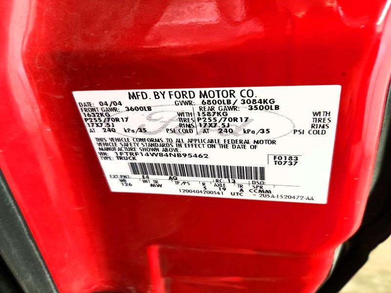 Продажа на аукционе авто 2004 Ford F150, vin: 1FTRF14W84NB95462, номер лота: 62229516