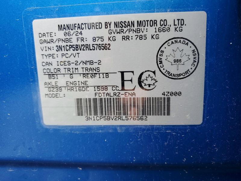Продаж на аукціоні авто 2024 Nissan Kicks, vin: 3N1CP5BV2RL576562, номер лоту: 59696386