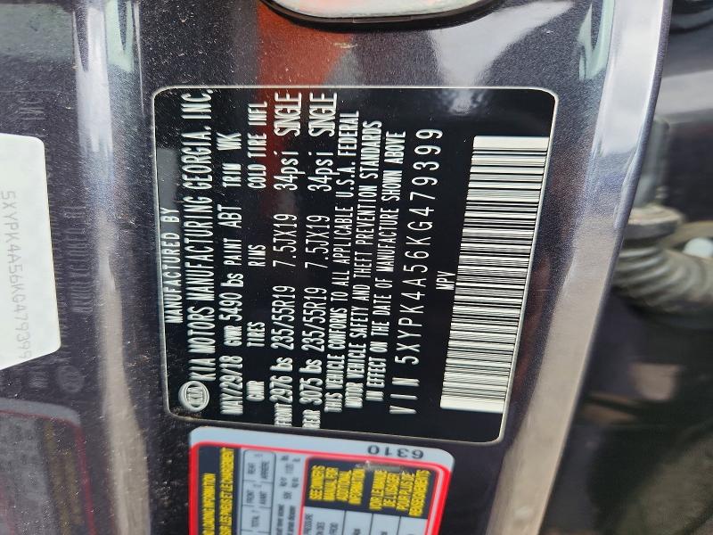 60863996 :رقم المزاد ، 5XYPK4A56KG479399 vin ، 2019 Kia Carnival Lx Fwd مزاد بيع