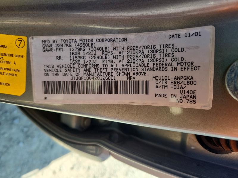 Продажа на аукционе авто 2002 Lexus Rx, vin: JTJGF10U420126061, номер лота: 62344196