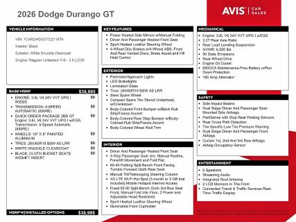 62252396 :رقم المزاد ، 1C4RDHDG3TC211679 vin ، 2026 Dodge Durango مزاد بيع