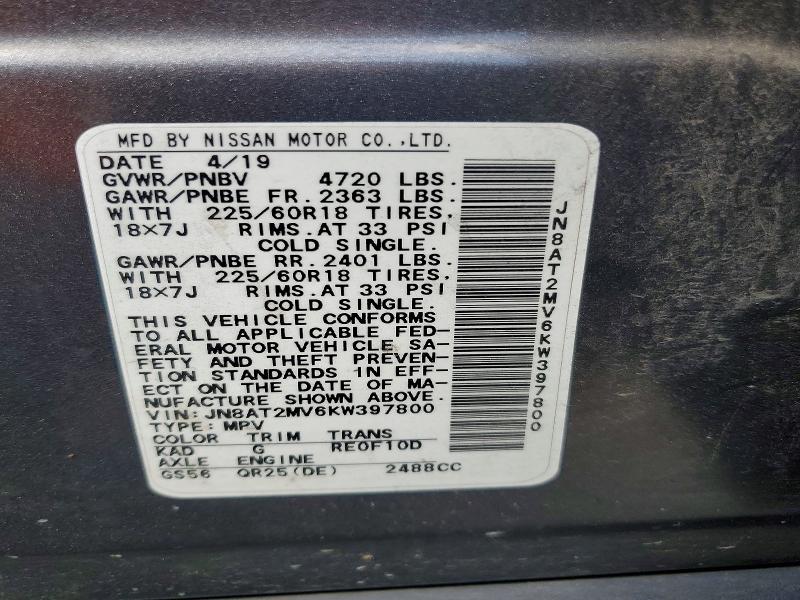 Продаж на аукціоні авто 2019 Nissan Rogue, vin: JN8AT2MV6KW397800, номер лоту: 61503996