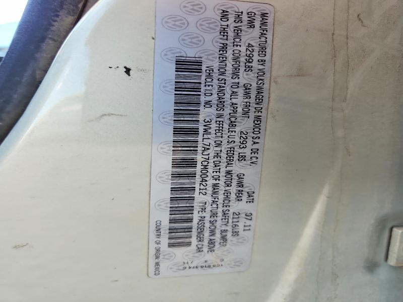Aukcja sprzedaży 2012 Volkswagen Jetta, vin: 3VWLL7AJ7CM004212, numer aukcji: 59807746