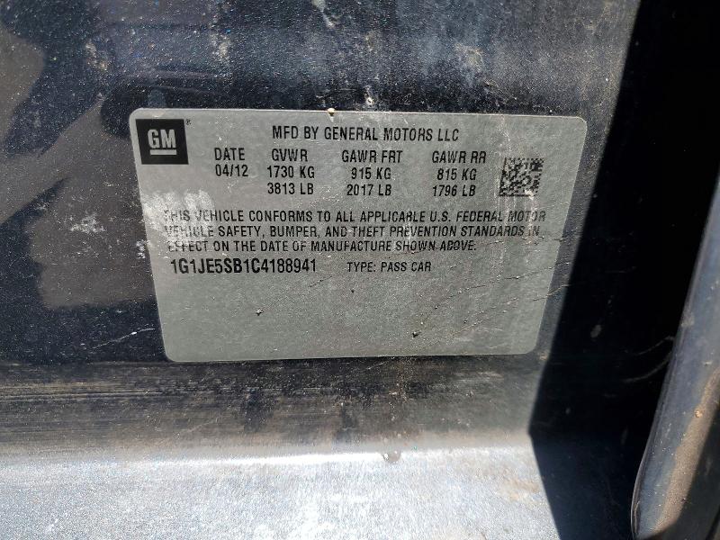 63254876 :رقم المزاد ، 1G1JE5SB1C4188941 vin ، 2012 Chevrolet Sonic مزاد بيع