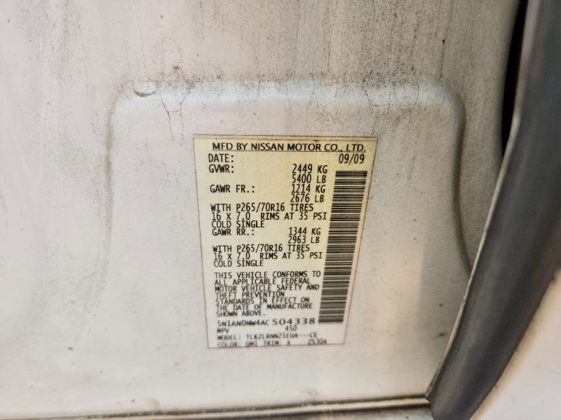 62777356 :رقم المزاد ، 5N1AN0NW4AC504338 vin ، 2010 Nissan Xterra مزاد بيع