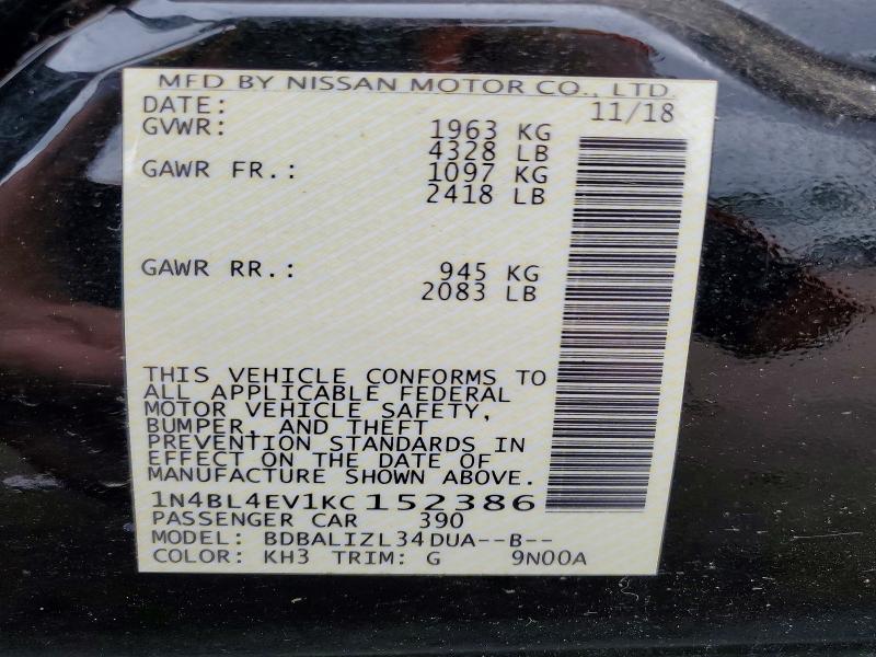 60187846 :رقم المزاد ، 1N4BL4EV1KC152386 vin ، 2019 Nissan Altima مزاد بيع