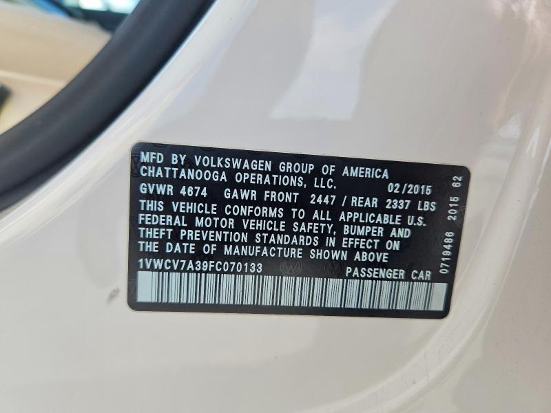 Aukcja sprzedaży 2015 Volkswagen Passat, vin: 1VWCV7A39FC070133, numer aukcji: 60717556