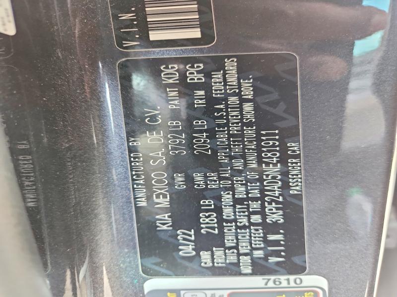 Продаж на аукціоні авто 2022 Kia Forte, vin: 3KPF24AD5NE481911, номер лоту: 61067766