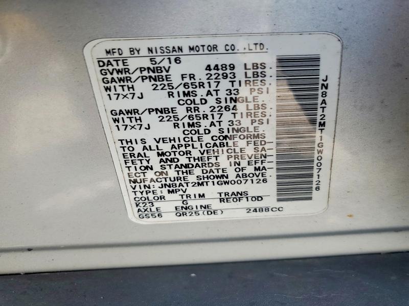 Продаж на аукціоні авто 2016 Nissan Rogue, vin: JN8AT2MT1GW007126, номер лоту: 61370376