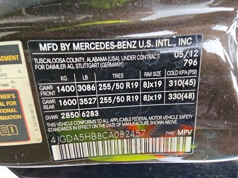 2012 Mercedes-benz Ml მანქანა იყიდება აუქციონზე, vin: 4JGDA5HB8CA082457, აუქციონის ნომერი: 59922636