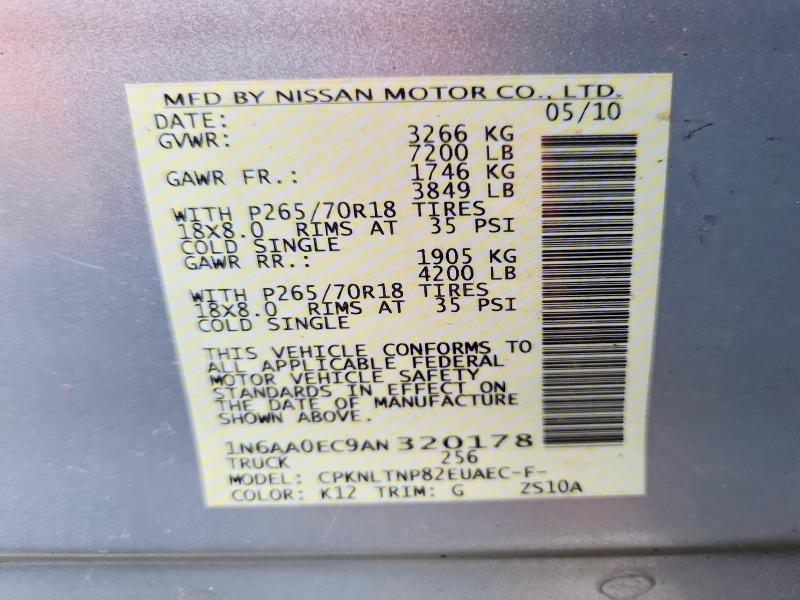 2010 Nissan Titan მანქანა იყიდება აუქციონზე, vin: 1N6AA0EC9AN320178, აუქციონის ნომერი: 63298826