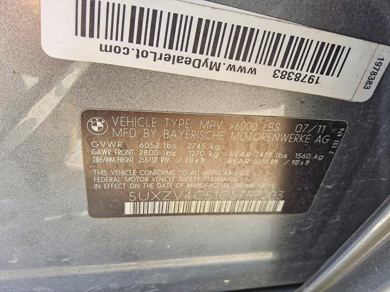 60903966 :رقم المزاد ، 5UXZV4C51CL752203 vin ، 2012 Bmw X5 مزاد بيع