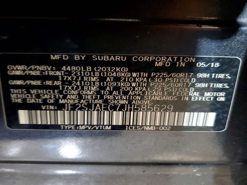 Aukcja sprzedaży 2018 Subaru Forester, vin: JF2SJAEC7JH585629, numer aukcji: 60965546