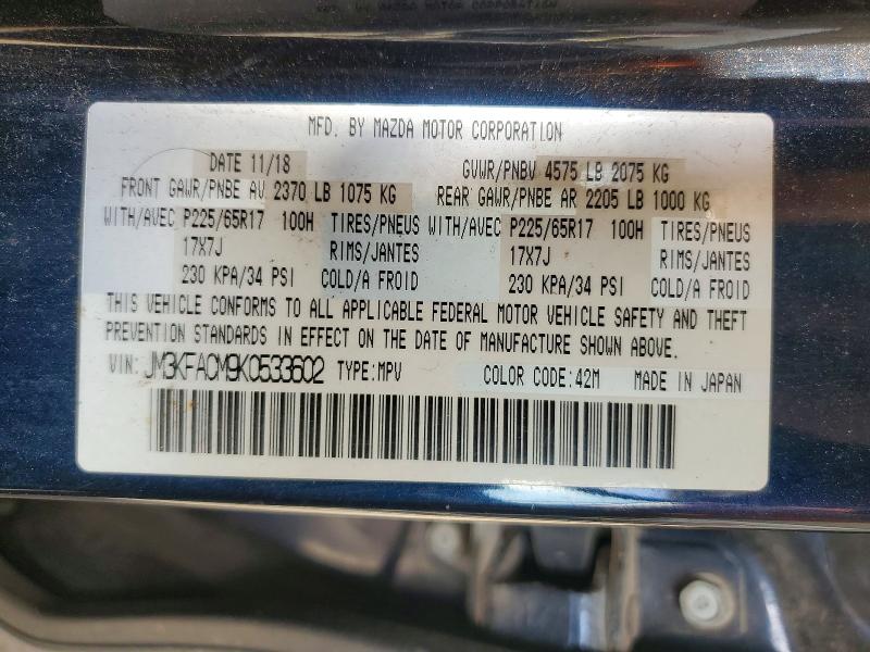 Aukcja sprzedaży 2019 Mazda Cx-5, vin: JM3KFACM9K0533602, numer aukcji: 62696796