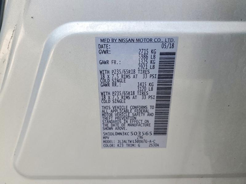 60246716 :رقم المزاد ، 5N1DL0MN3KC503565 vin ، 2019 Infiniti Qx60 مزاد بيع