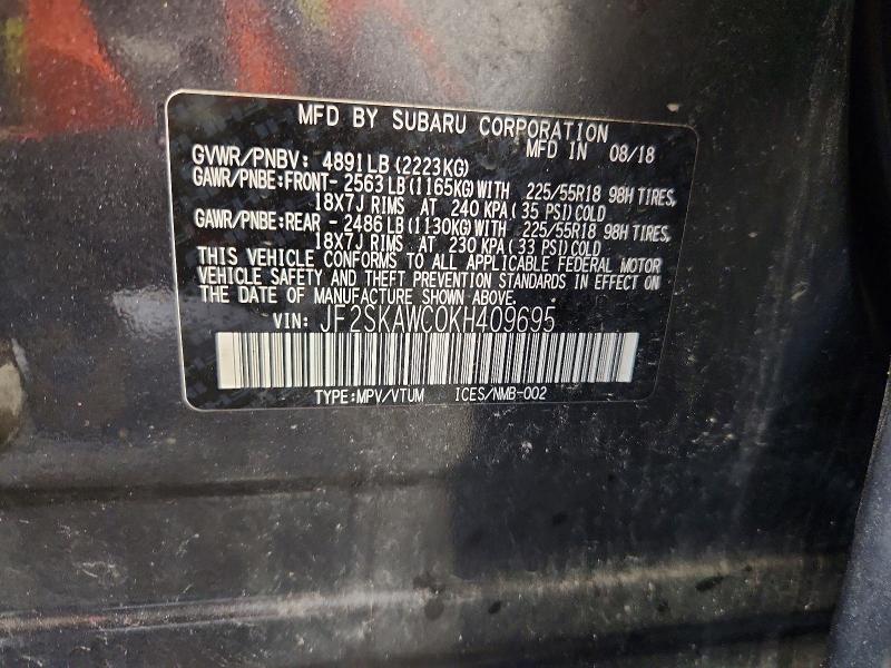 Aukcja sprzedaży 2019 Subaru Forester, vin: JF2SKAWC0KH409695, numer aukcji: 62748566