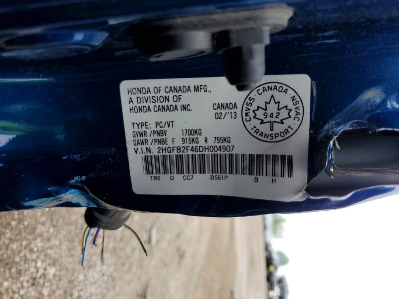 61757996 :رقم المزاد ، 2HGFB2F46DH004907 vin ، 2013 Honda Civic مزاد بيع