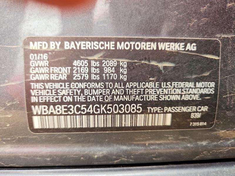 Aukcja sprzedaży 2016 Bmw 328, vin: WBA8E3C54GK503085, numer aukcji: 61249076