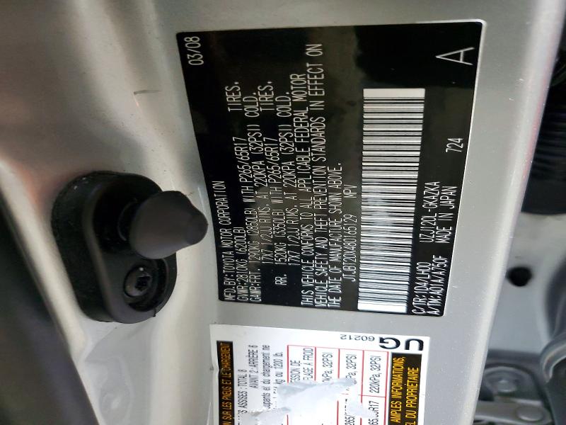 Aukcja sprzedaży 2008 Lexus Gx, vin: JTJBT20X480165129, numer aukcji: 62981156