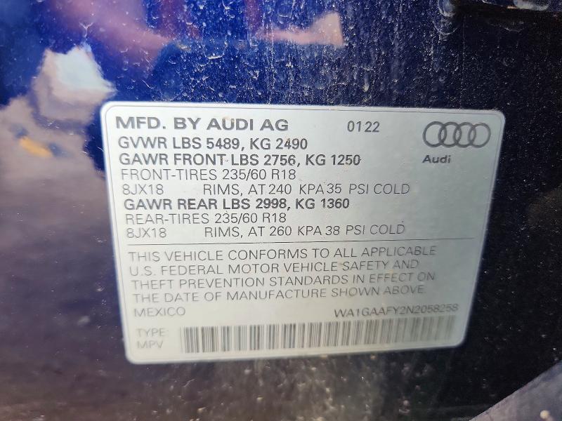 Продажа на аукционе авто 2022 Audi Q5, vin: WA1GAAFY2N2058258, номер лота: 59881286
