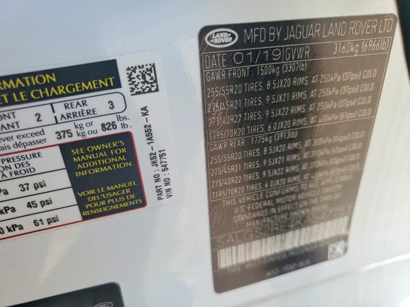 Продаж на аукціоні авто 2019 Land Rover Range Rover, vin: SALGS2RE4KA547751, номер лоту: 62207036