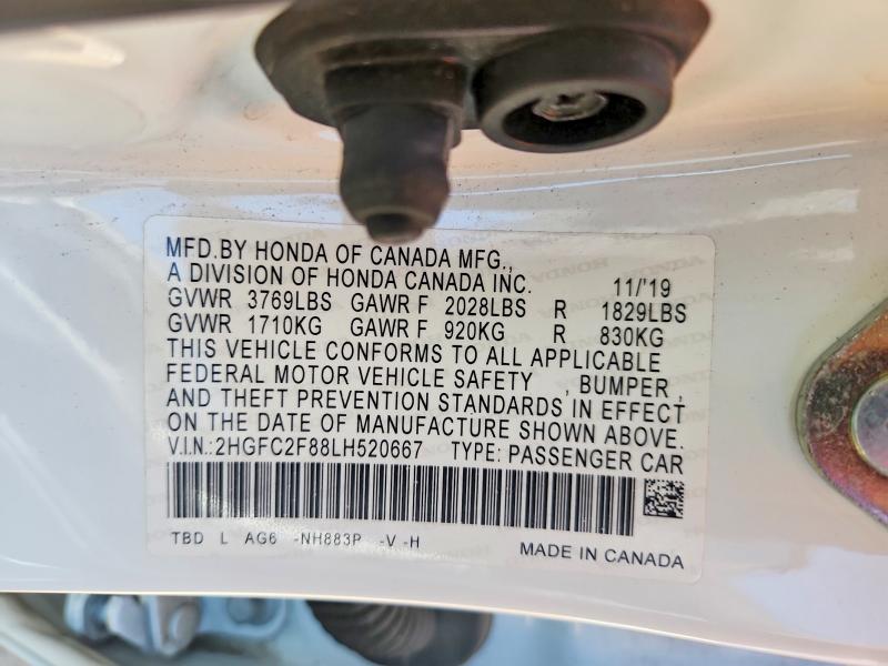 Продажа на аукционе авто 2020 Honda Civic, vin: 2HGFC2F88LH520667, номер лота: 59152566