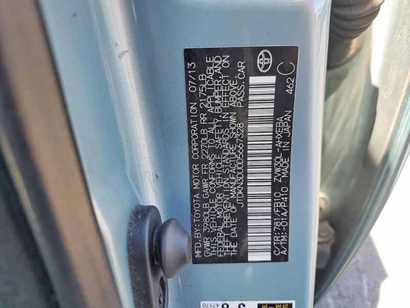 Продаж на аукціоні авто 2013 Toyota Prius, vin: JTDKN3DU0D5667328, номер лоту: 60712646