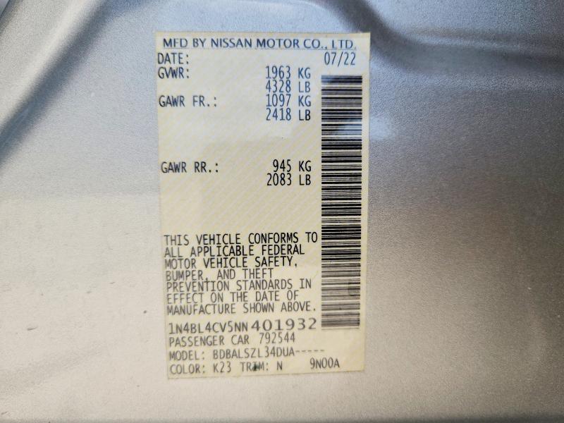 63415476 :رقم المزاد ، 1N4BL4CV5NN401932 vin ، 2022 Nissan Altima مزاد بيع