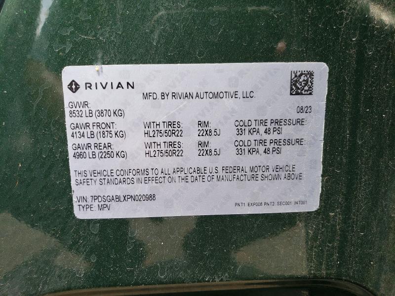60600176 :رقم المزاد ، 7PDSGABLXPN020988 vin ، 2023 Rivian R1s مزاد بيع