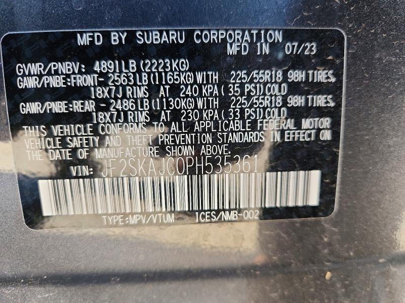 Продаж на аукціоні авто 2023 Subaru Forester, vin: JF2SKAJC0PH535361, номер лоту: 59140386
