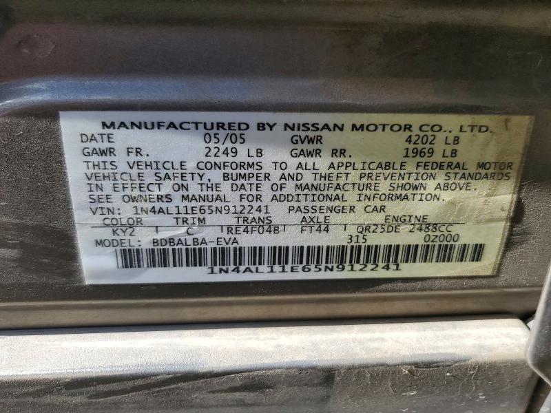 Продажа на аукционе авто 2005 Nissan Altima, vin: 1N4AL11E65N912241, номер лота: 60649346
